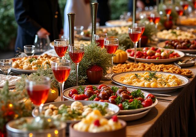Una tavola imbandita per un servizio di catering di lusso.