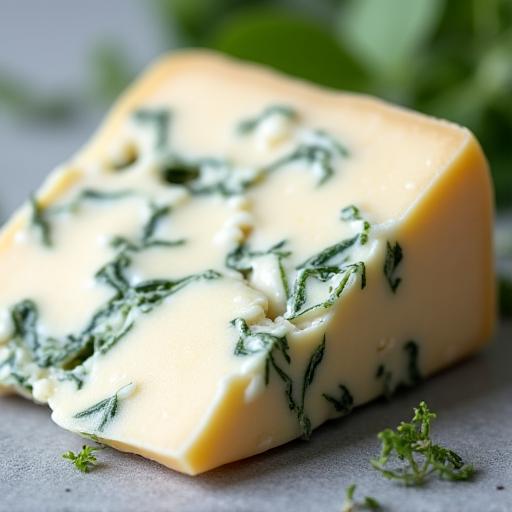 Gorgonzola dolce cremoso con venature verdi.