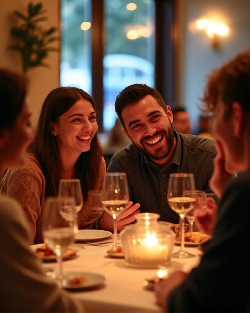 Ospiti che sorridono e si godono la cena al ristorante.